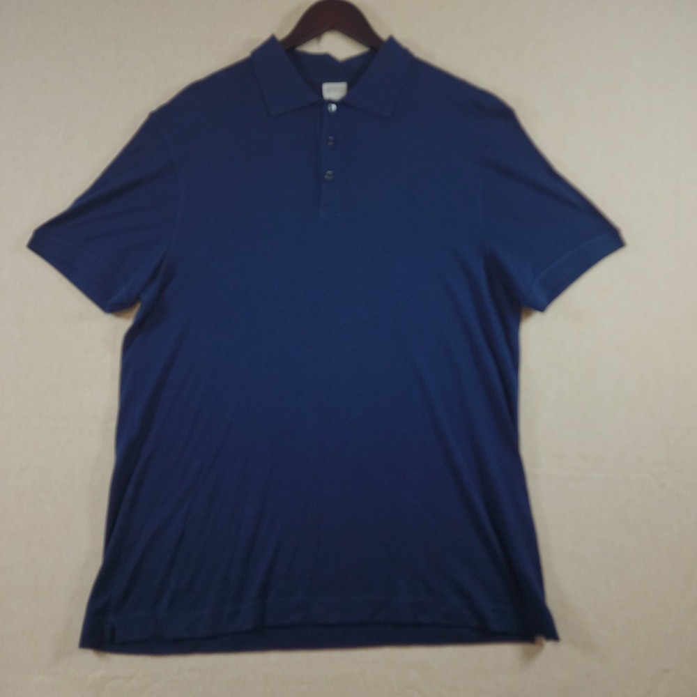 Armani Collezioni Silk Blend Knit Polo Shirt Mens XXL Blue Short Sleeve Luxury